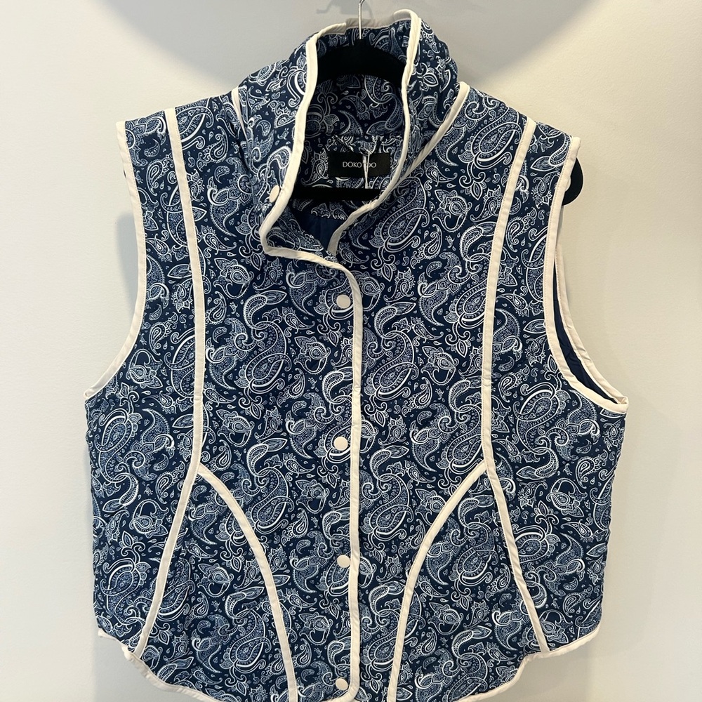 Navy Paisley Vest with White Accents